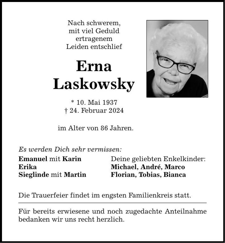 Traueranzeige Erna Laskowsky