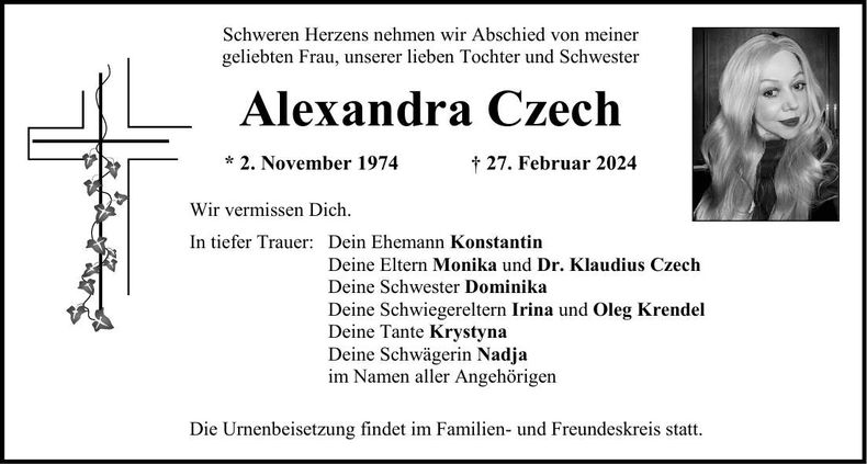 Traueranzeige Alexandra Czech