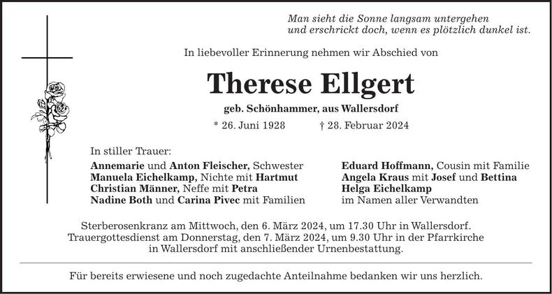 Traueranzeige Therese Ellgert
