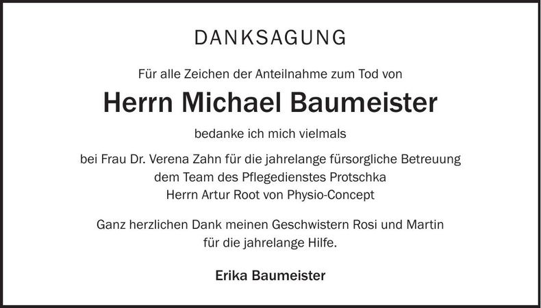 Traueranzeige Michael Baumeister
