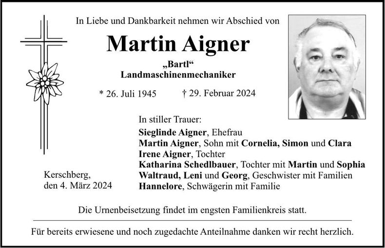 Traueranzeige Martin Aigner