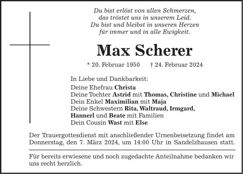 Traueranzeige Max Scherer