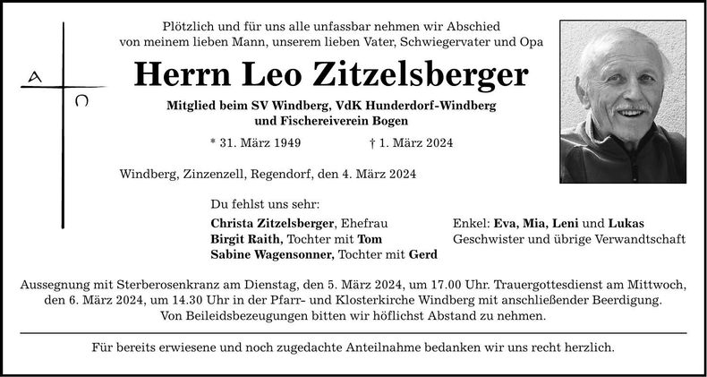 Traueranzeige Leo Zitzelsberger