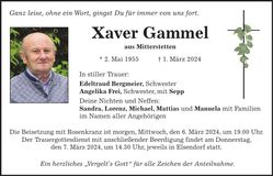 Traueranzeige Xaver Gammel