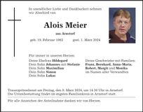 Traueranzeige Alois Meier