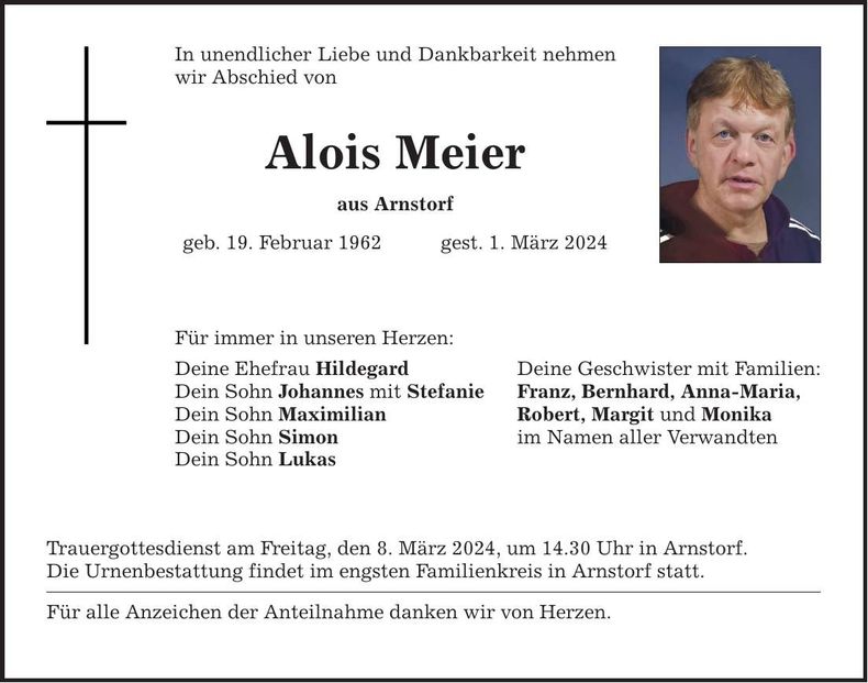 Traueranzeige Alois Meier