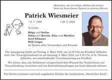 Traueranzeige Patrick Wiesmeier