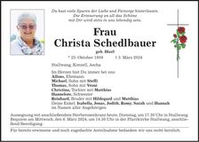 Traueranzeige Christa Schedlbauer
