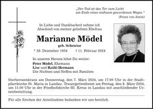 Traueranzeige Marianne Mödel