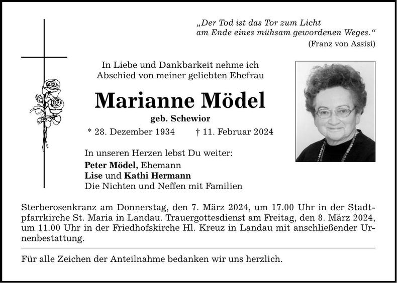 Traueranzeige Marianne Mödel