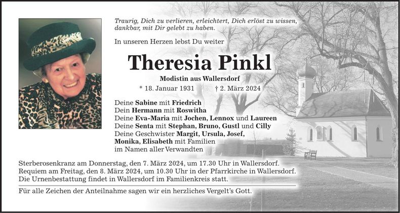 Traueranzeige Theresia Pinkl