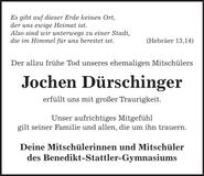 Traueranzeige Dürschinger Jochen
