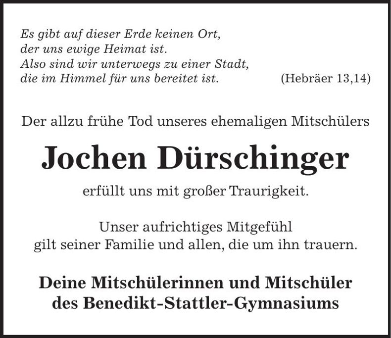 Traueranzeige Dürschinger Jochen