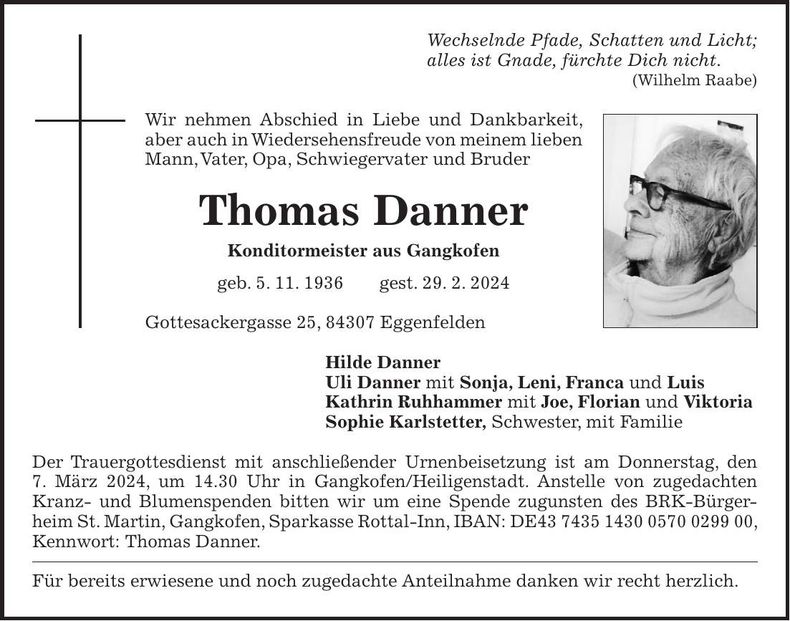 Traueranzeige Thomas Danner
