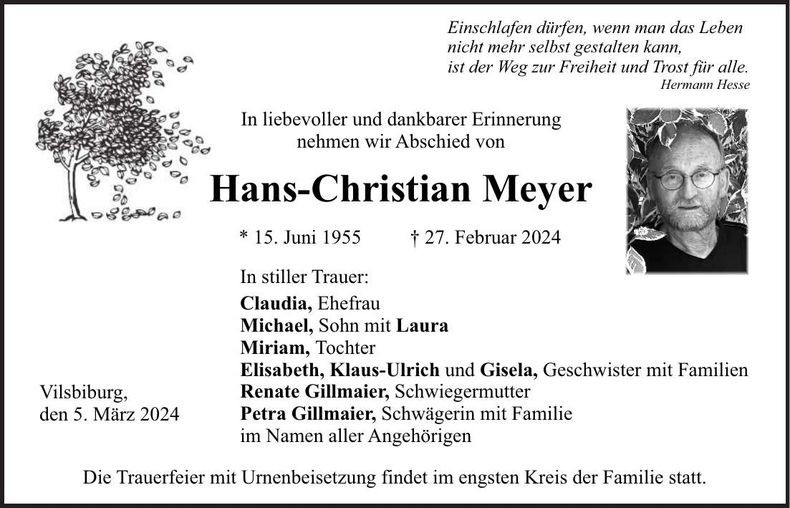Traueranzeige Hans-Christian Meyer