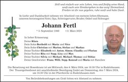 Traueranzeige Johann Fertl