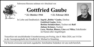 Traueranzeige Gottfried Gaube