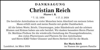 Traueranzeige Christian Reich