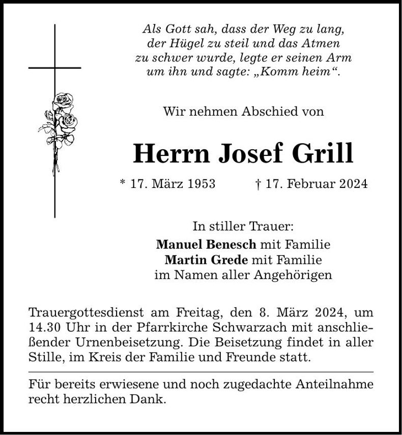Traueranzeige Josef Grill
