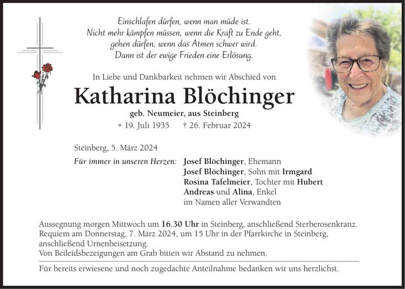 Traueranzeige Katharina Blöchinger