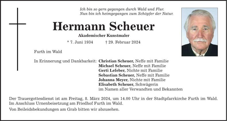 Traueranzeige Hermann Scheuer