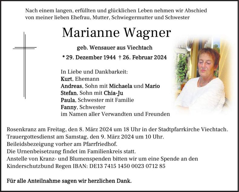 Traueranzeige Schweikl Marianne