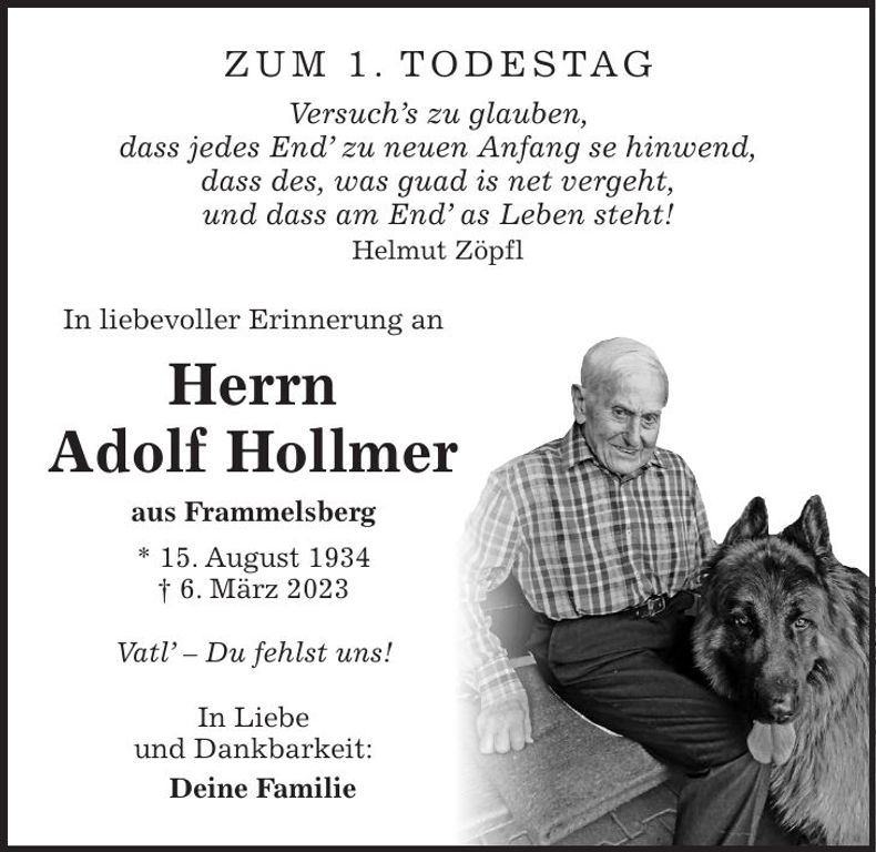 Traueranzeige Adolf Hollmer