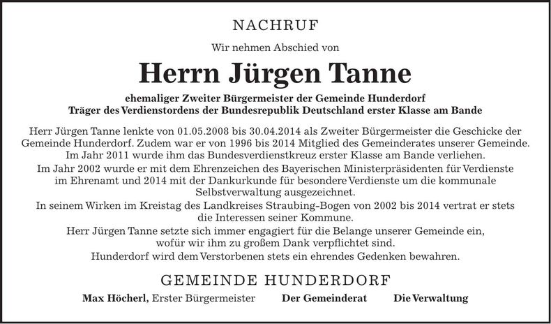 Traueranzeige Jürgen Tanne