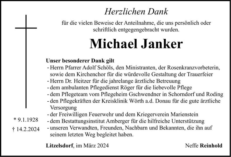 Traueranzeige Michael Janker