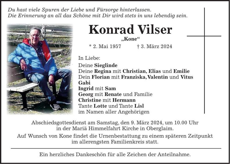 Traueranzeige Konrad Vilser