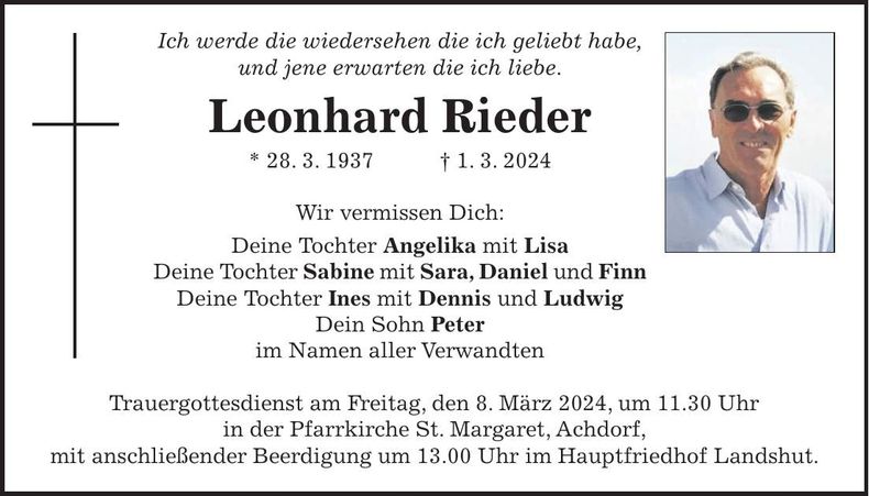 Traueranzeige Leonhard Rieder
