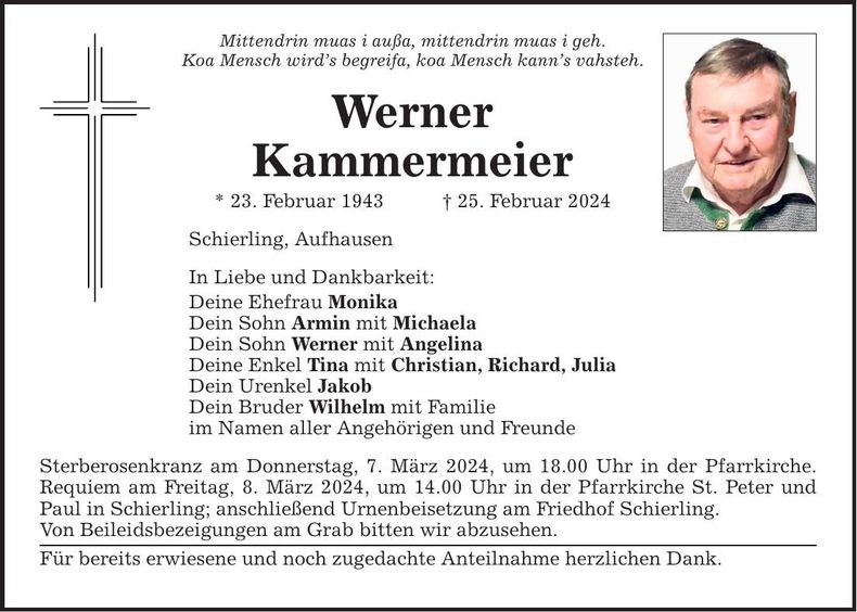 Traueranzeige Werner Kammermeier