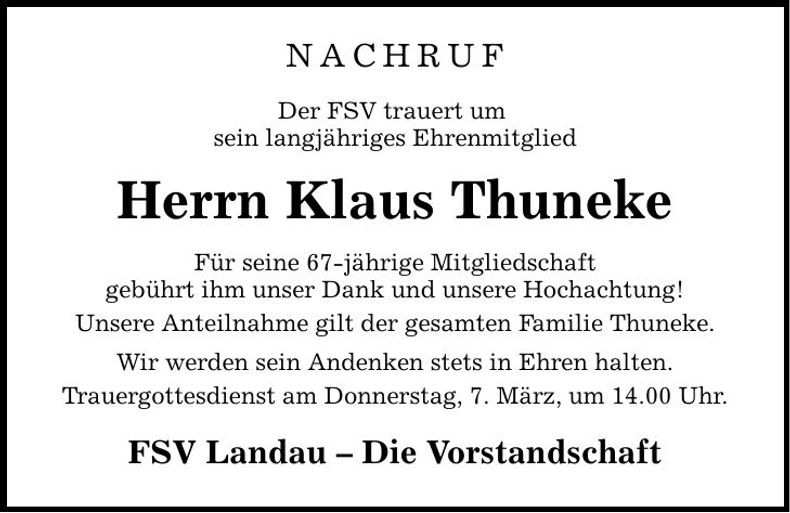 Traueranzeige Klaus THUNEKE
