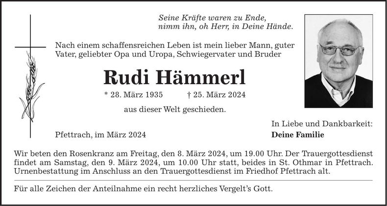 Traueranzeige Rudi Hämmerl
