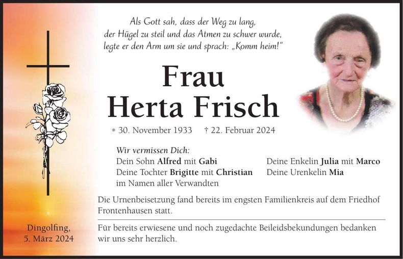 Traueranzeige Herta Frisch