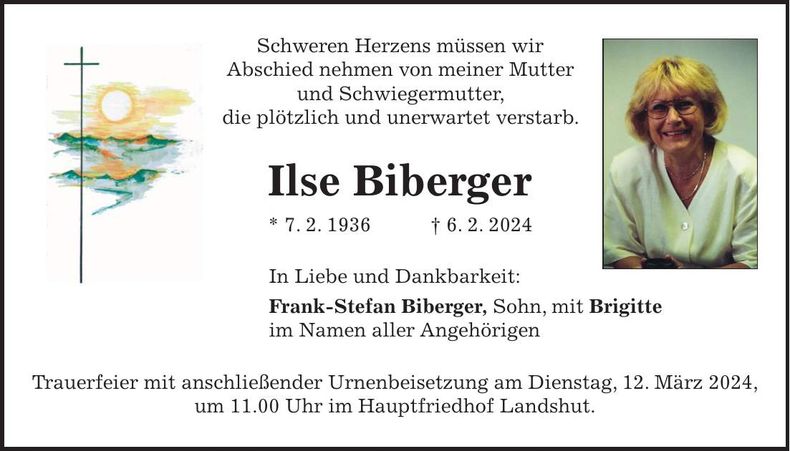 Traueranzeige Ilse Biberger