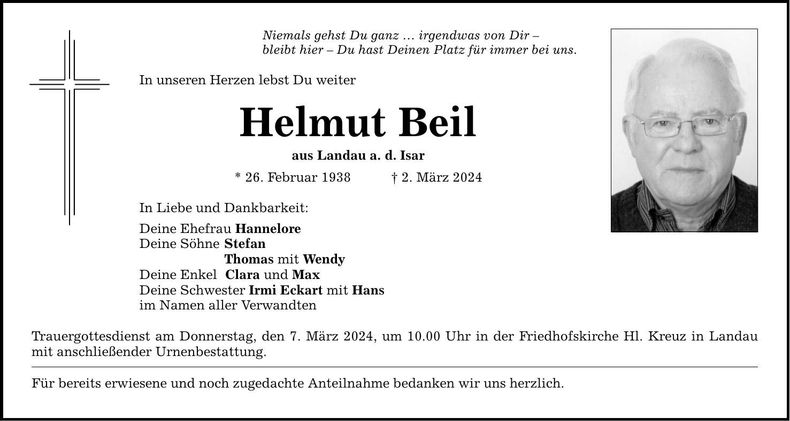 Traueranzeige Helmut Beil