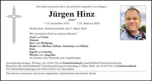 Traueranzeige Hinz Jürgen