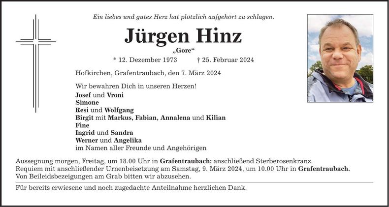 Traueranzeige Hinz Jürgen