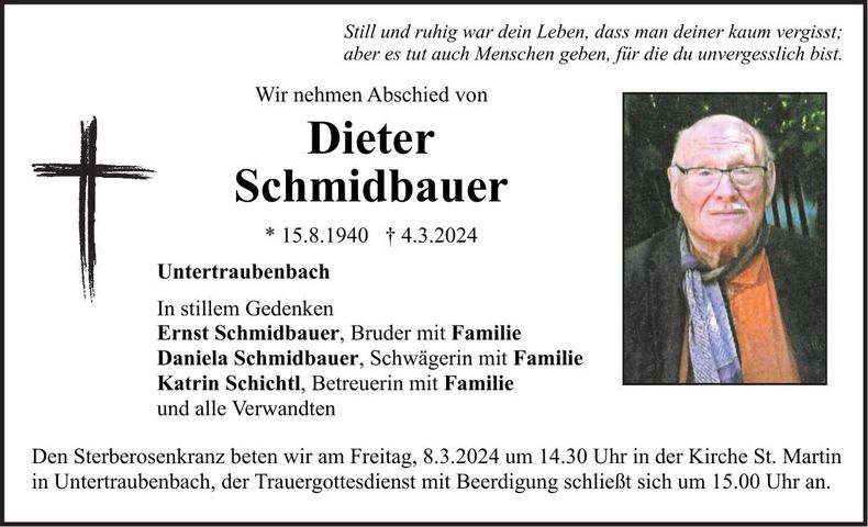 Traueranzeige Dieter Schmidbauer