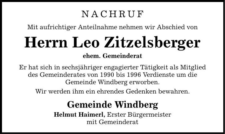 Traueranzeige Leo Zitzelsberger