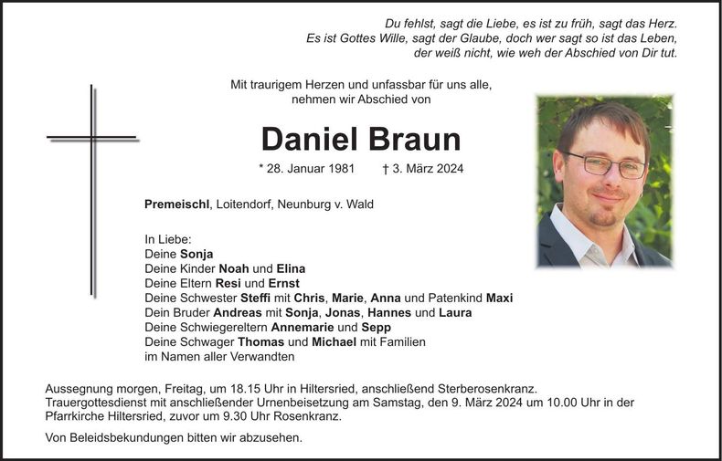 Traueranzeige Daniel Braun