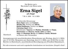 Traueranzeige Erna Sigel