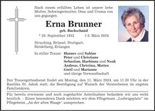 Traueranzeige Erna Brunner