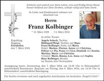 Traueranzeige Franz Kolbinger
