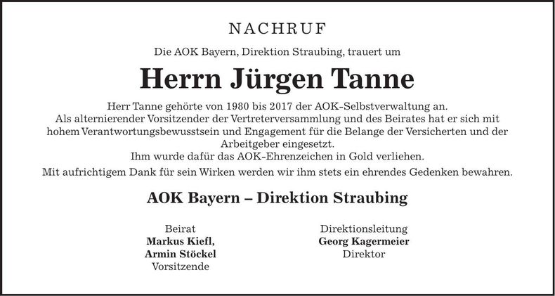 Traueranzeige Jürgen Tanne