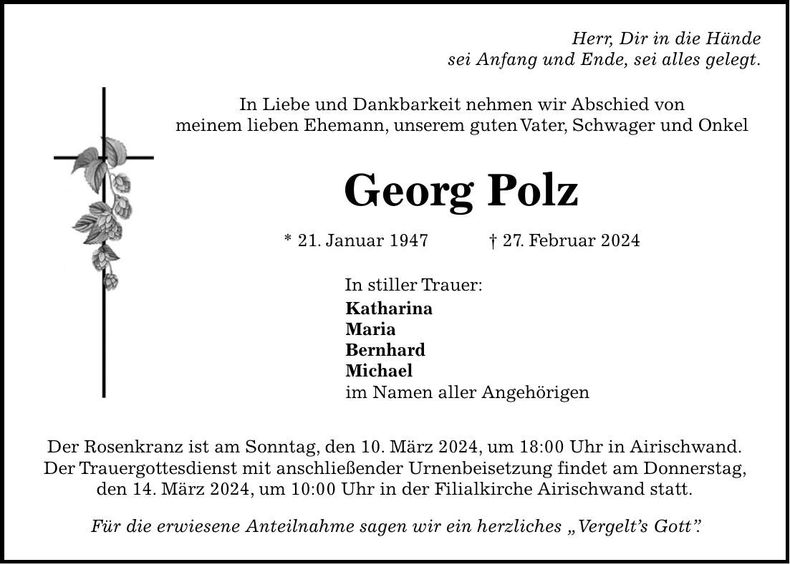 Traueranzeige Georg Polz
