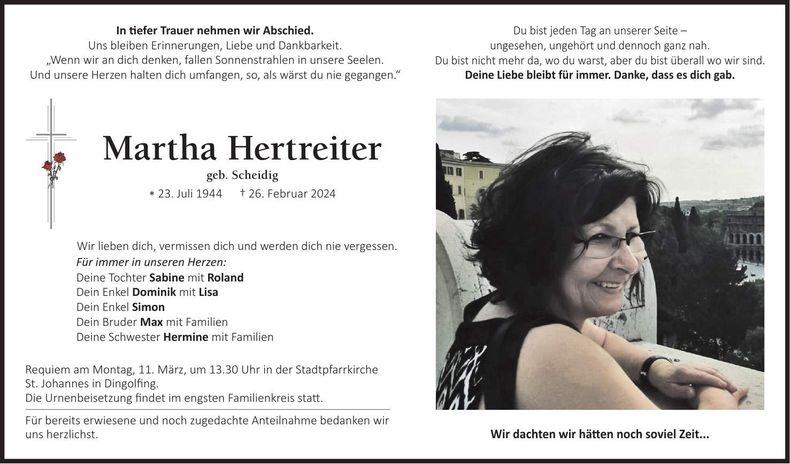 Traueranzeige Martha Hertreiter