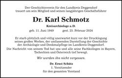 Traueranzeige Karl Dr. Schmotz