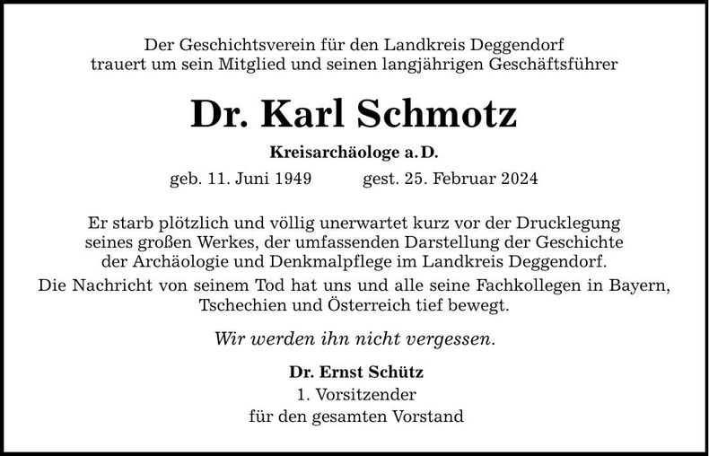 Traueranzeige Karl Dr. Schmotz